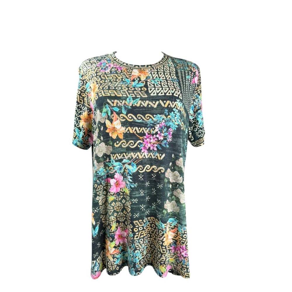 Johnny Was Weller Favorite Short Sleeve Crew Neck Swing Tee Boho Top Sz. L